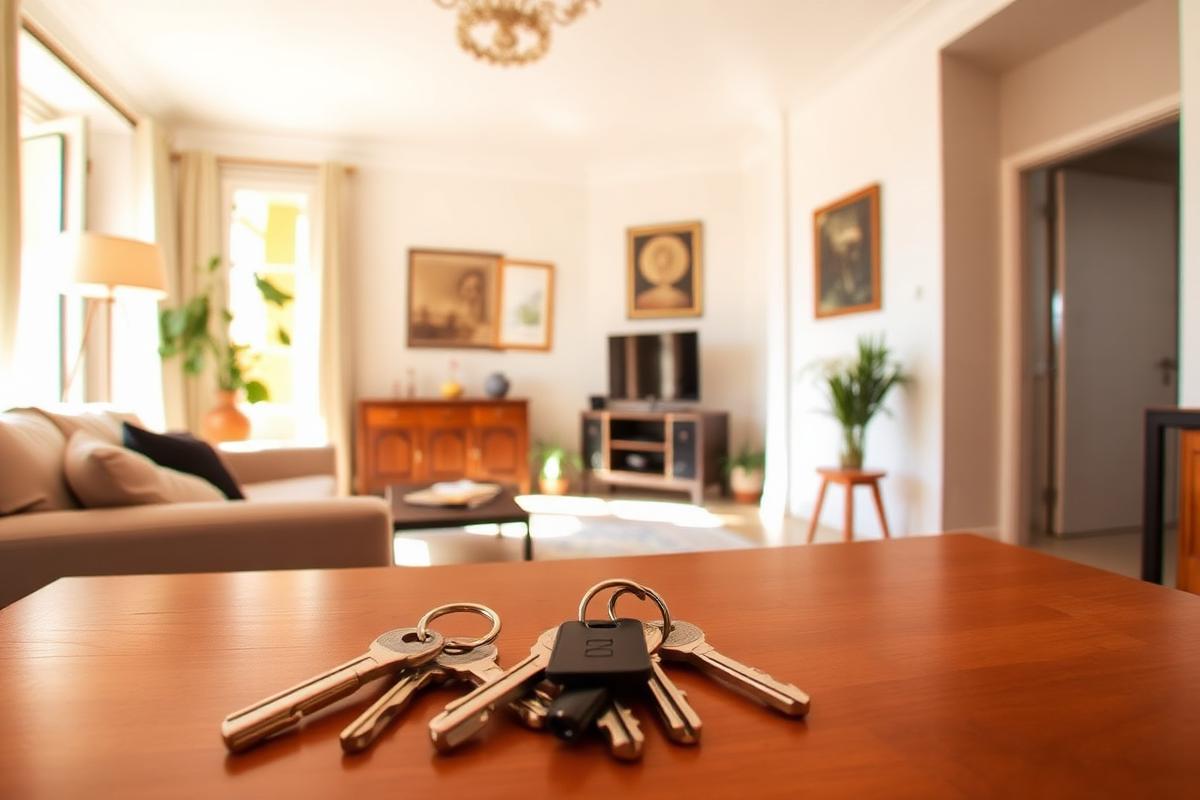 Salon d'un appartement marseillais prêt à la location, clés sur la table